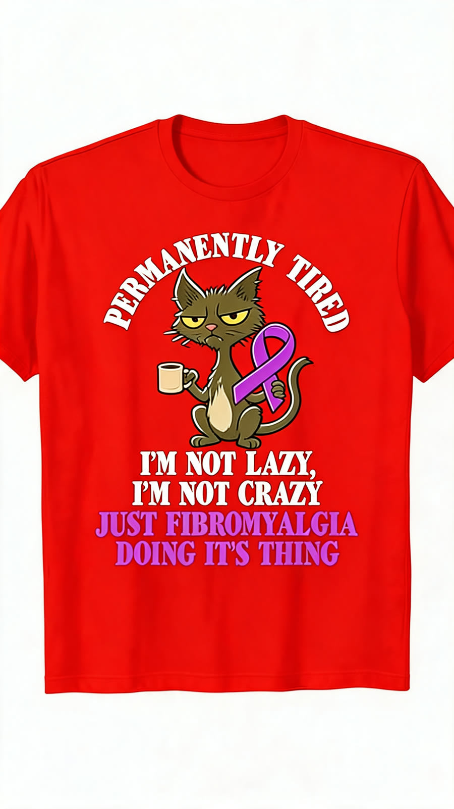 Permanently Tired Fibromyalgia Cat Tee - Red