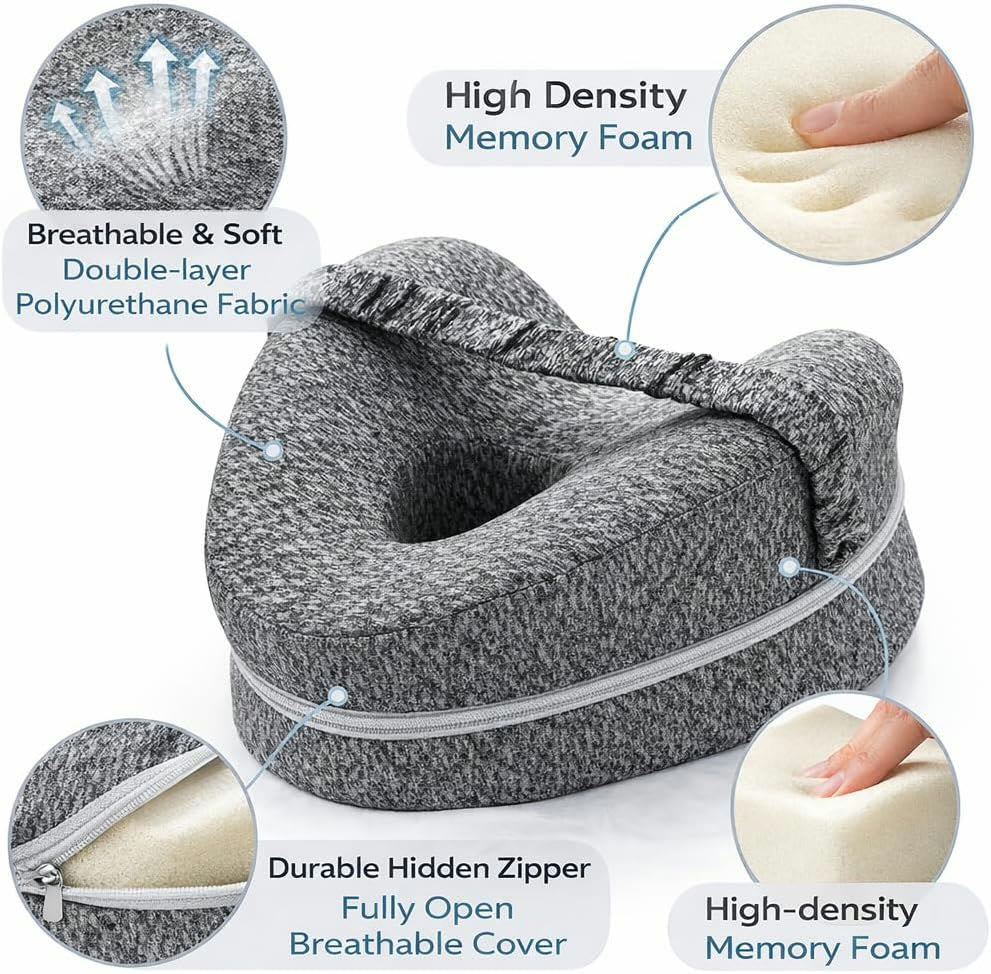 Knee pillow - breathable high-density memory foam with hidden zipper cover