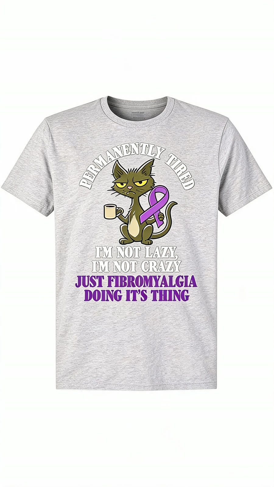 Permanently Tired Fibromyalgia Cat Tee - Sport Gray