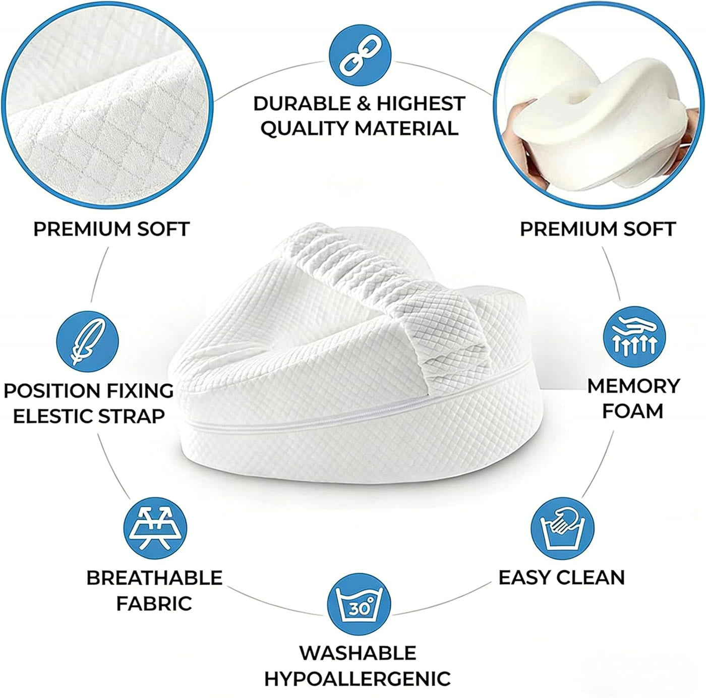 Knee pillow - premium soft, washable, hypoallergenic memory foam
