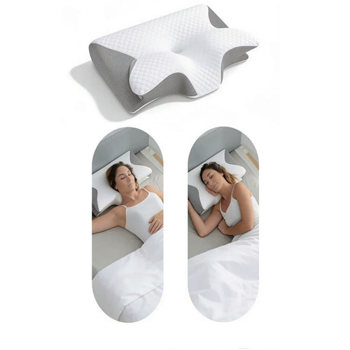 Contour cervical pillow shown for back and side sleeping positions