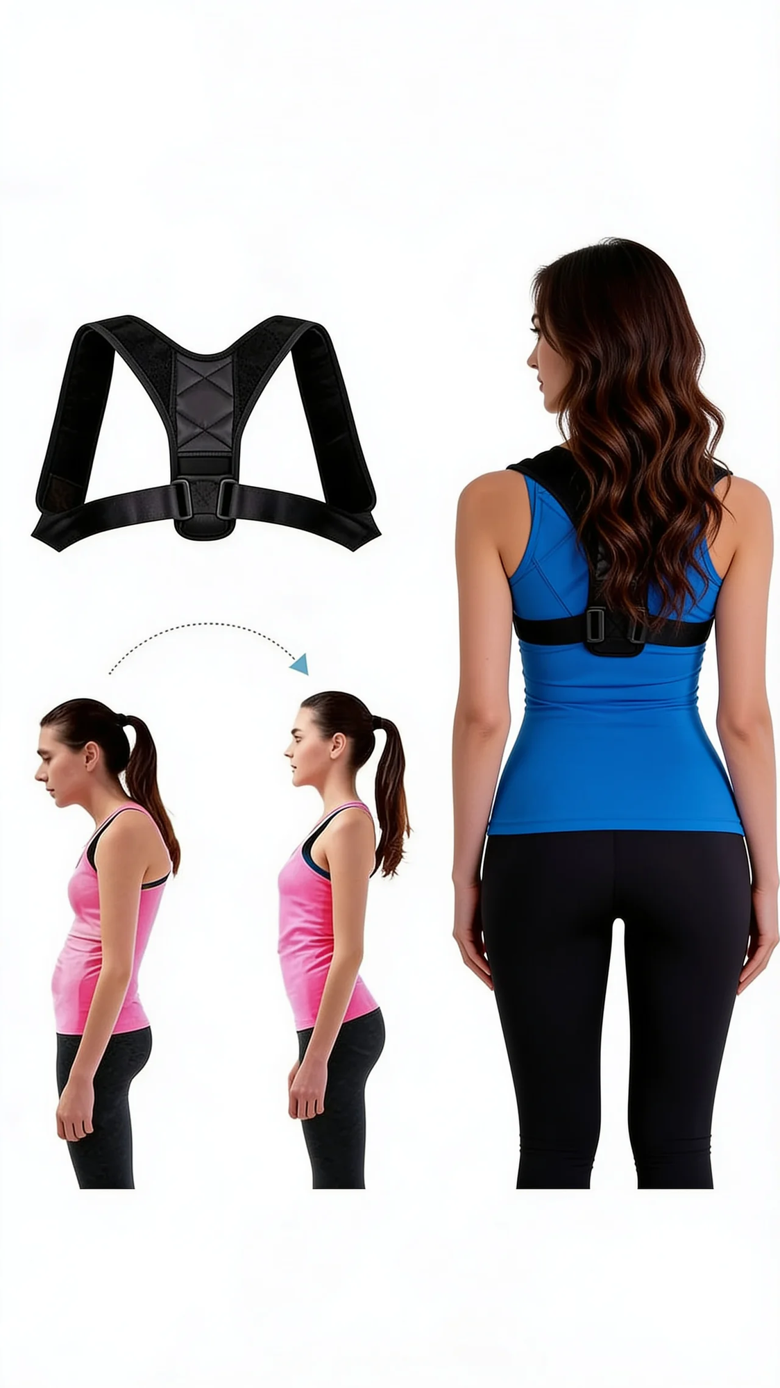 Gentle Posture Support Band - worn on the back, before and after posture